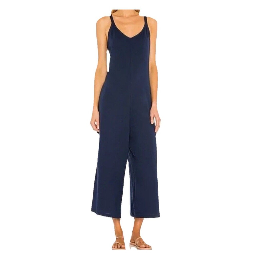 Eberjey Women Charlie Jumpsuit Navy Blue size XS Wide leg Extra Small Sleeveless
